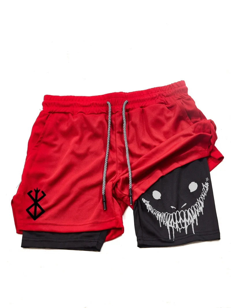 Berserk- Men'S 2-In-1 Sports Shorts, Running Quick Drying Shorts, Gym and Fitness Training, Double Layered