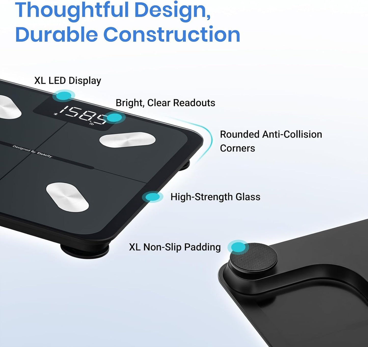 Smart Scale for Body Weight, Bathroom Digital Weighing Scale with BMI, Body Fat, Muscle Mass, Accurate Bluetooth Home User Health Equipment Sync Apps